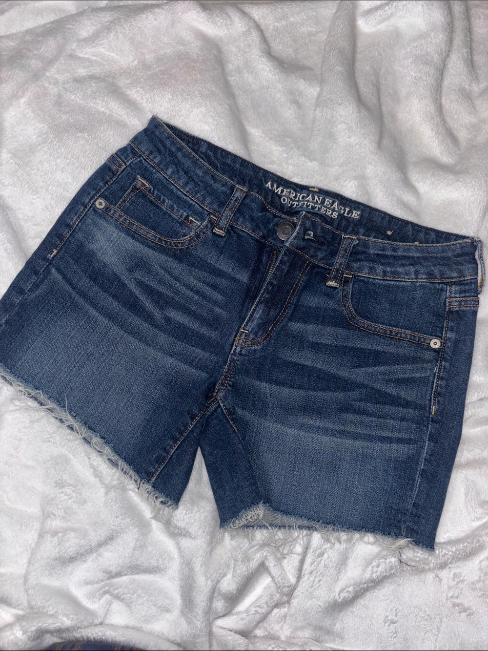 American Eagle Outfitters Indigo Blue Frayed Hem Denim Shorts
